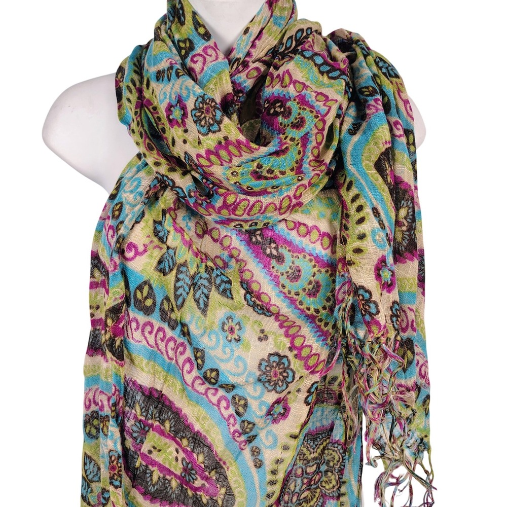 Spartina 449 Womens OS Paisley Floral Scarf Multicolor Viscose Boho Wrap